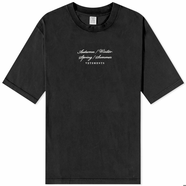Photo: Vetements Men's 4 Seasons Embroidered Logo T-Shirt in Black
