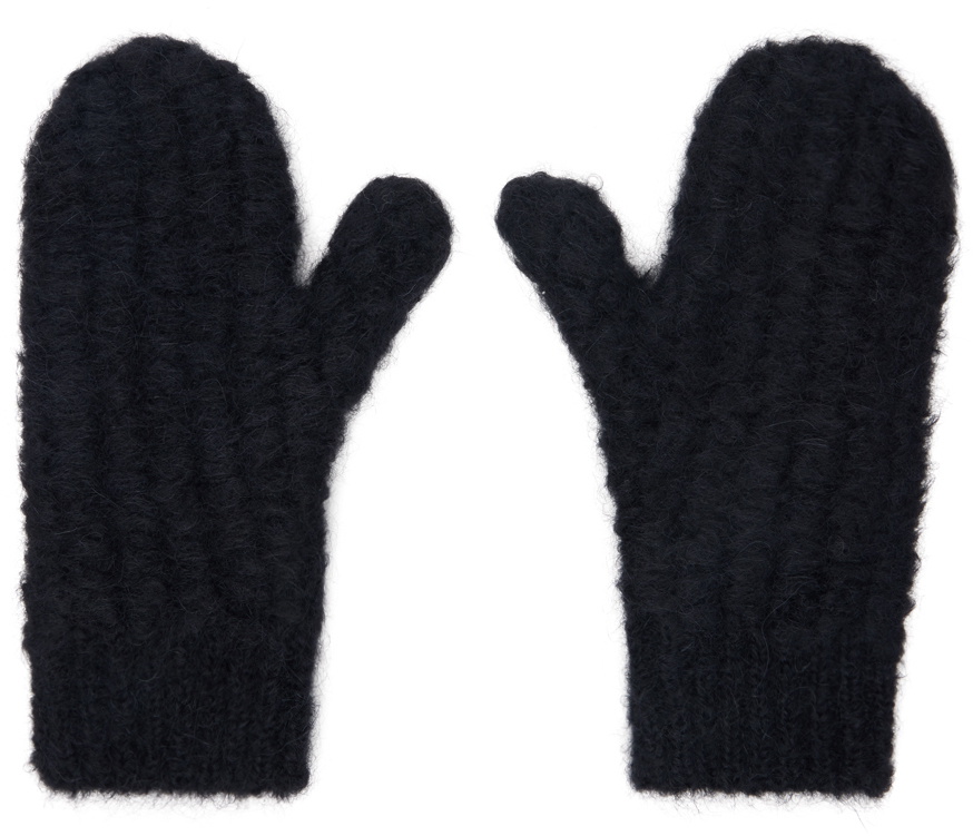 Jil Sander Black Mohair & Alpaca Mittens