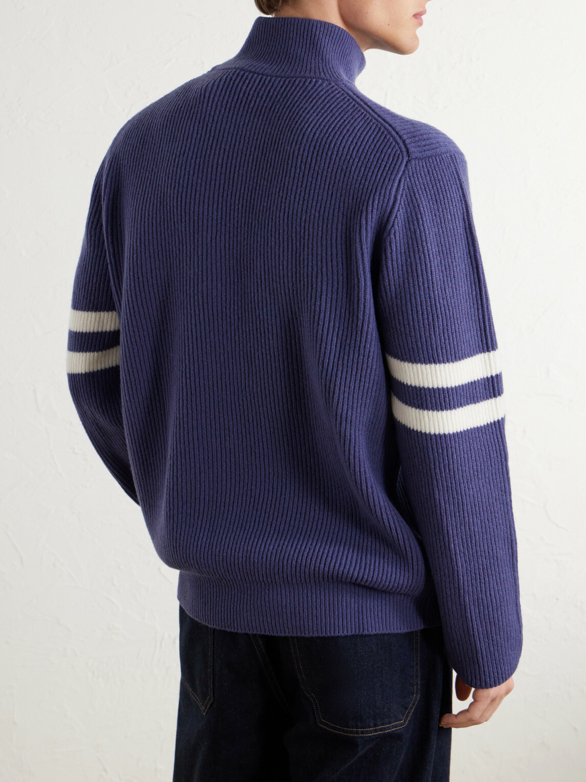 Canada Goose - McKinney Logo-Appliquéd Striped Ribbed Wool Half-Zip Sweater - Blue