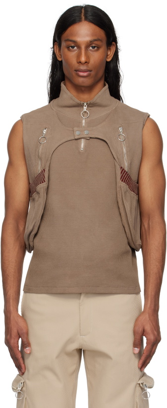 Photo: Charlie Constantinou Brown Waffle Jersey Utility Vest