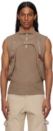 Charlie Constantinou Brown Waffle Jersey Utility Vest
