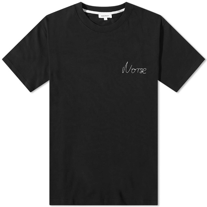 Photo: Norse Projects Men's Johannes Chain Stitch Logo T-Shirt in Black