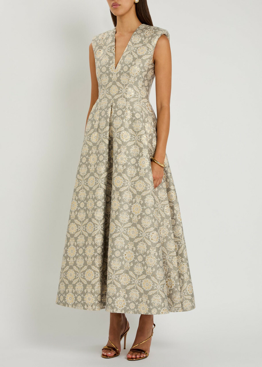 Huishan Zhang Kyle Floral-jacquard Cotton-blend Maxi Dress Grey