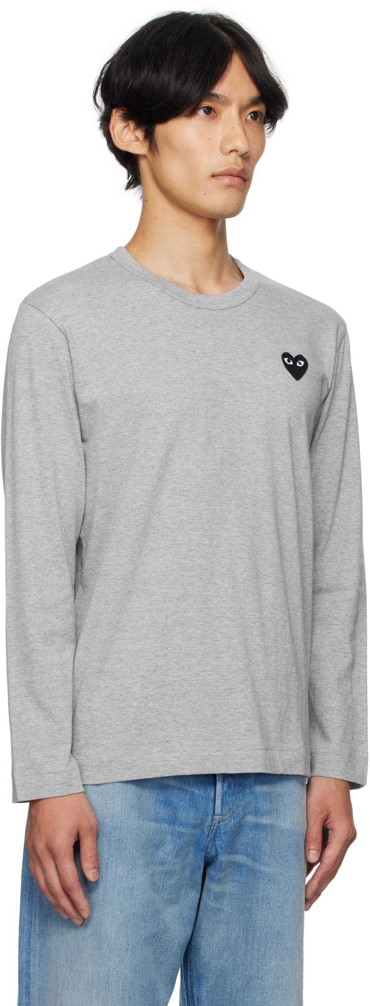 COMME des GARÇONS PLAY Gray Heart Patch Long Sleeve T-shirt