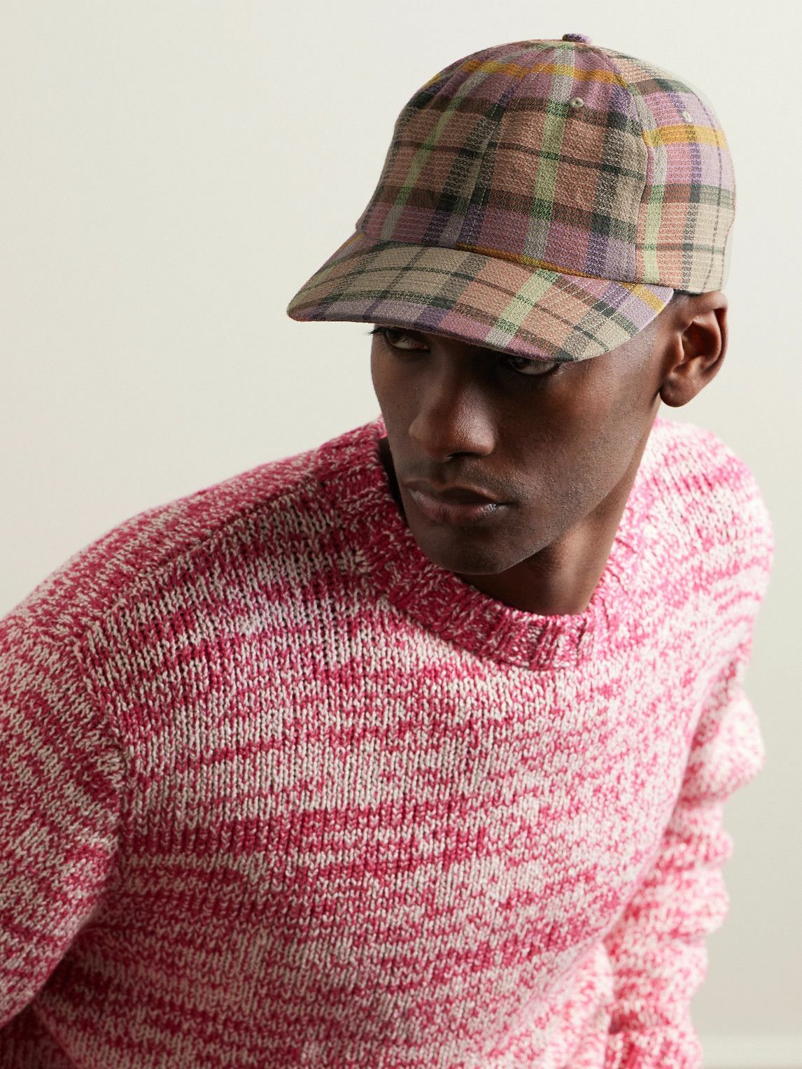 The Elder Statesman - Burnout Checked Wool Baseball Cap
