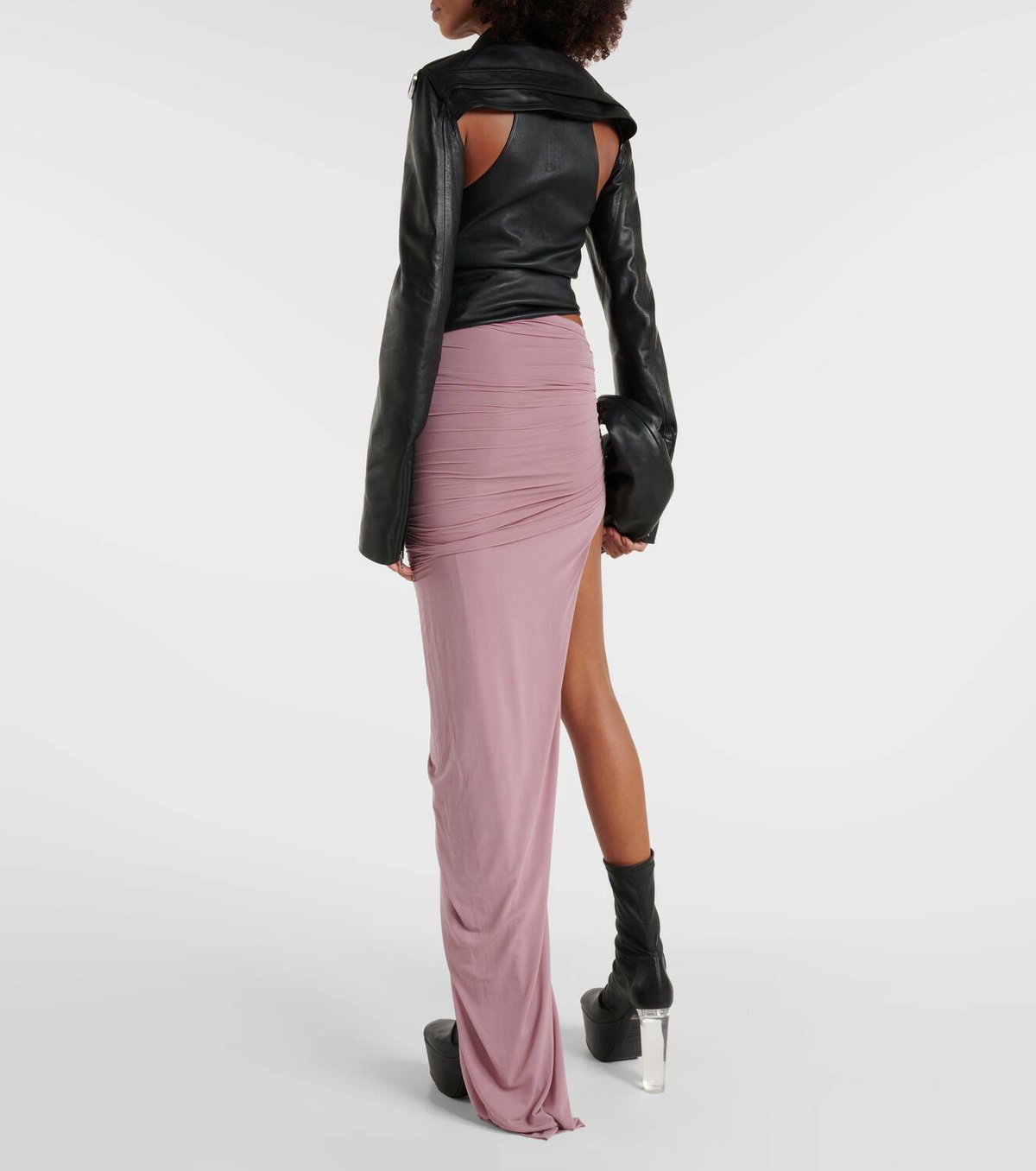 Rick Owens Asymmetric high-rise cupro-blend maxi skirt