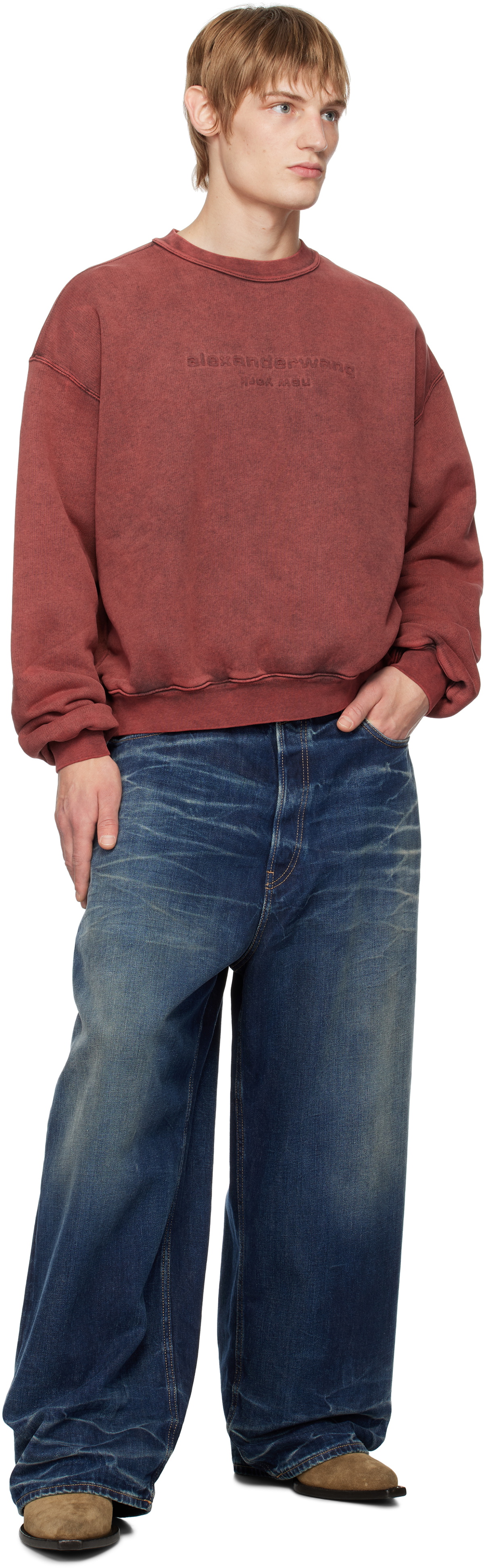 Alexander Wang Red Embossed Logo Sweatshirt