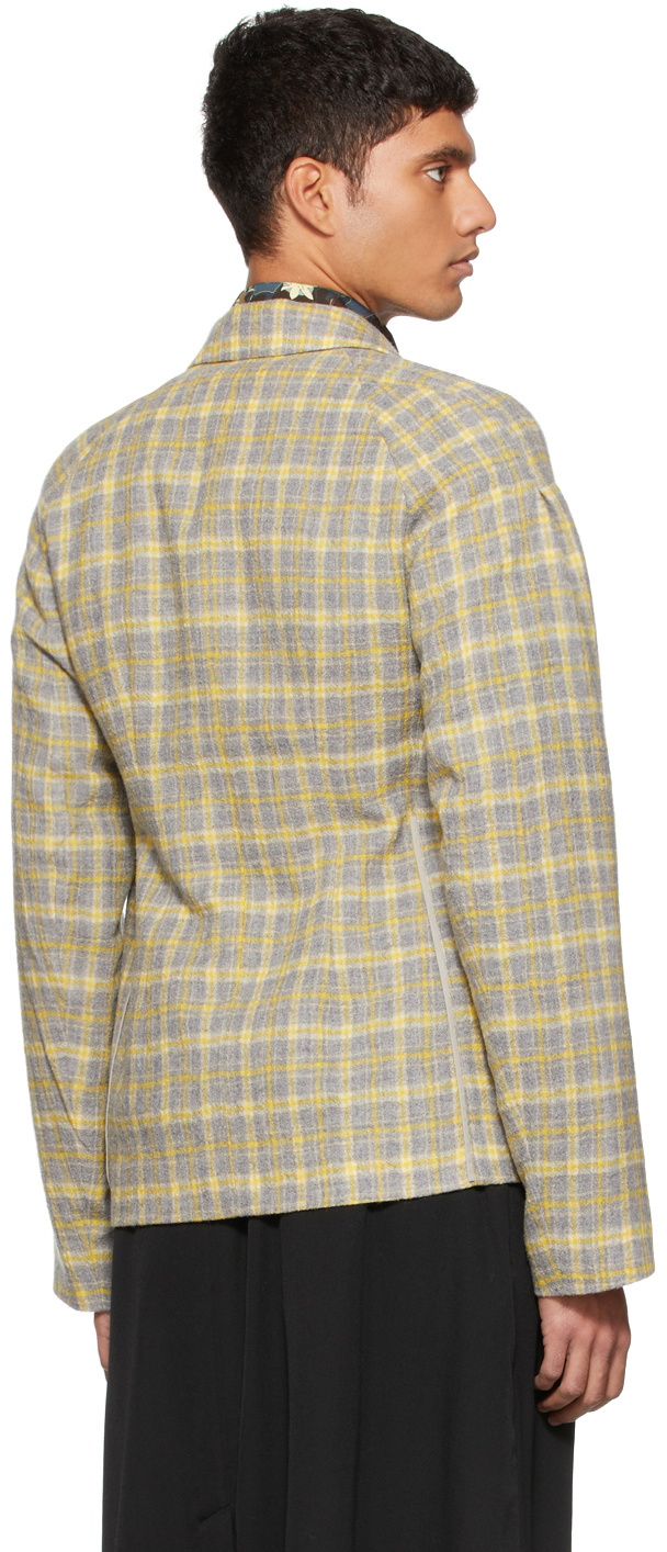 Kiko Kostadinov Yellow & Grey Check Harkman Darted Shoulder Blazer