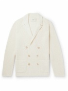 PURDEY - Double-Breasted Ribbed Cashmere and Linen-Blend Cadigan - Neutrals