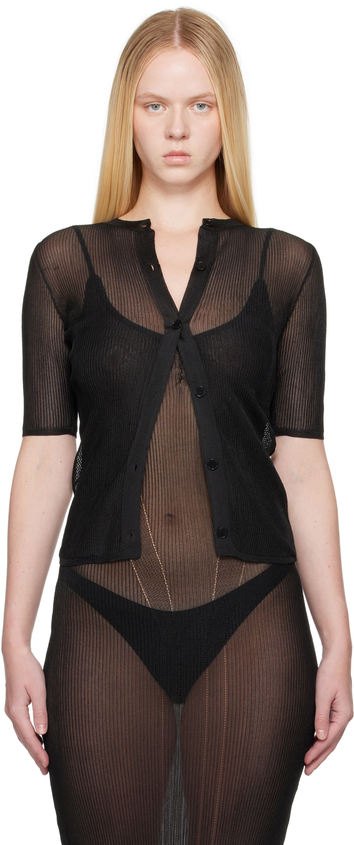 ALAINPAUL Black Knit Technical Cardigan