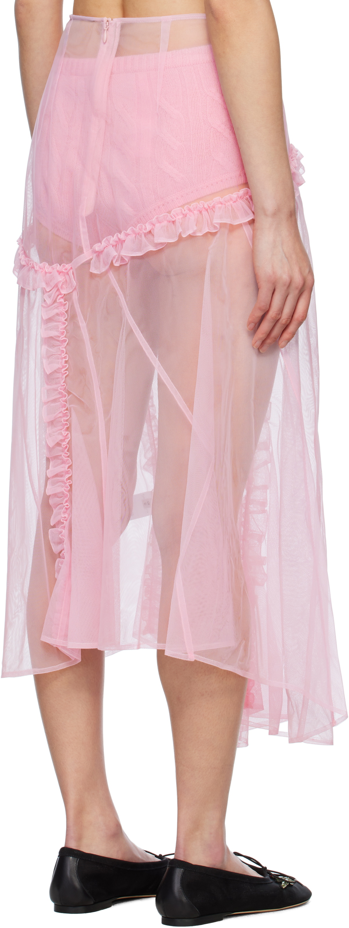 Simone Rocha Pink Sheer Ruffle Frill Multi Seam Midi Skirt Simone Rocha