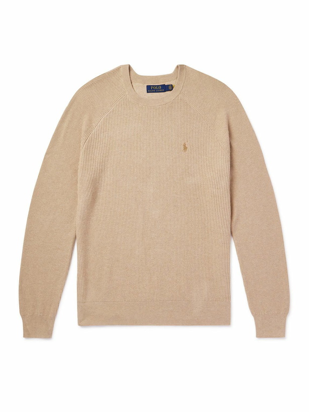 Photo: Polo Ralph Lauren - Logo-Embroidered Ribbed Cotton Sweatshirt - Neutrals