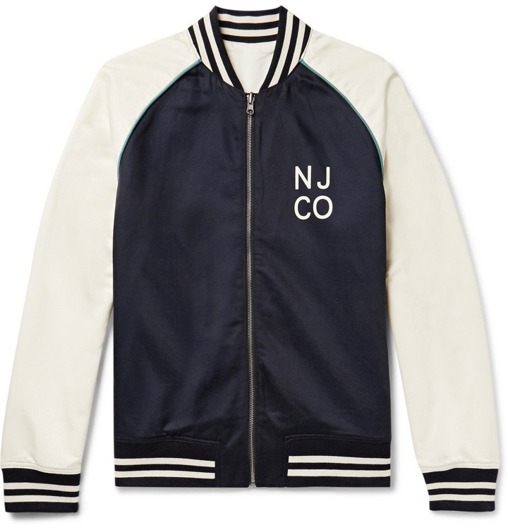 Photo: Nudie Jeans - Mark Reversible Logo-Print Cotton and Tencel-Blend Bomber Jacket - Navy
