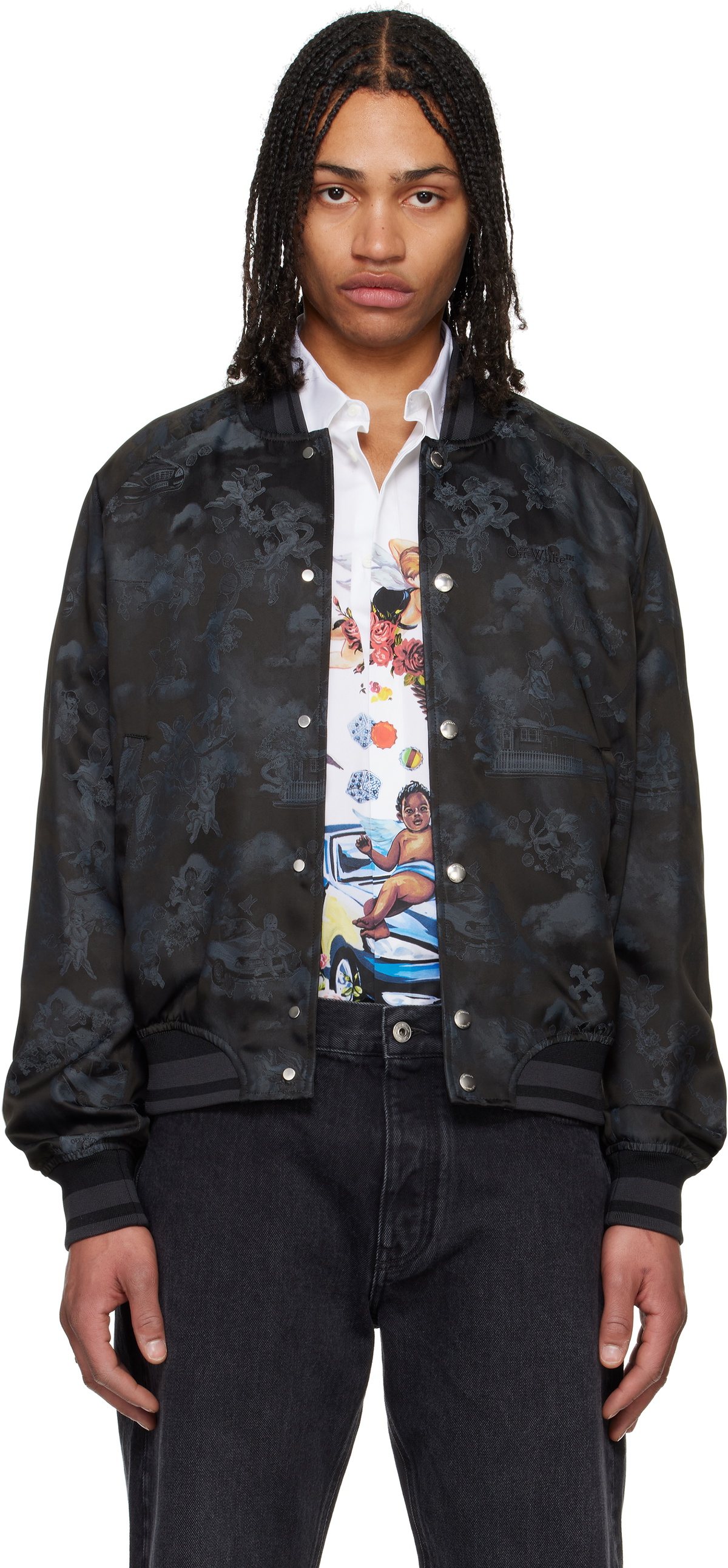 Off-White Black Fresco Souvenir Varsity Bomber Jacket
