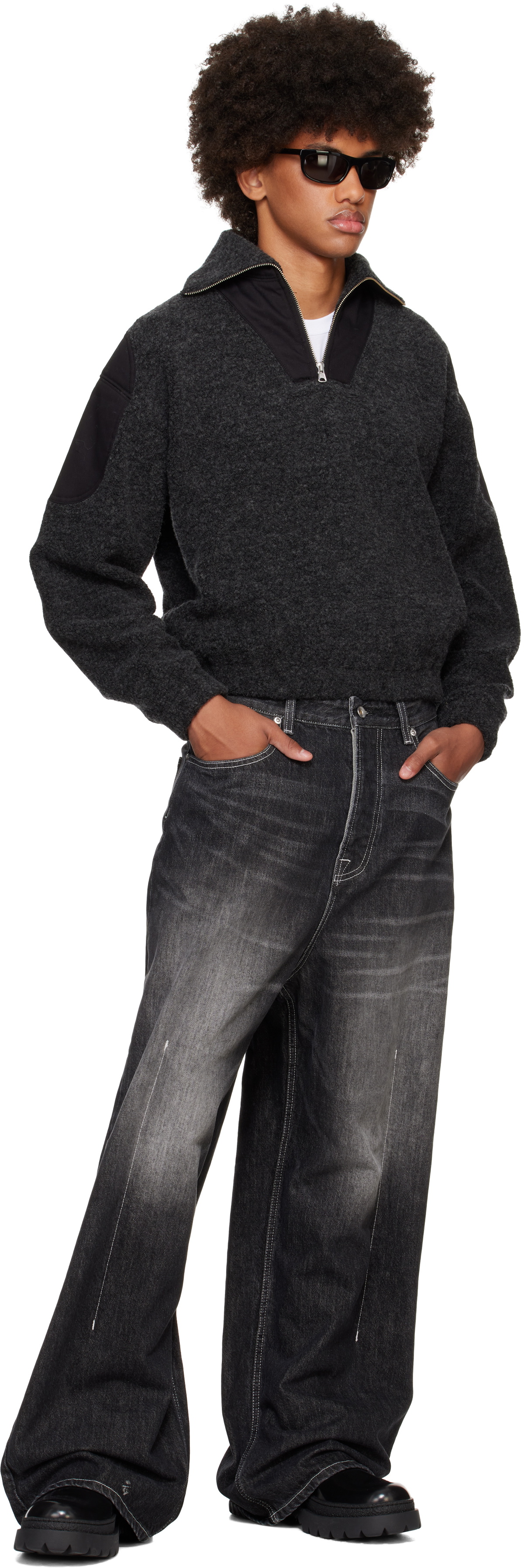 Karmuel Young Black Strong Arm Furry Padded Sweatshirt