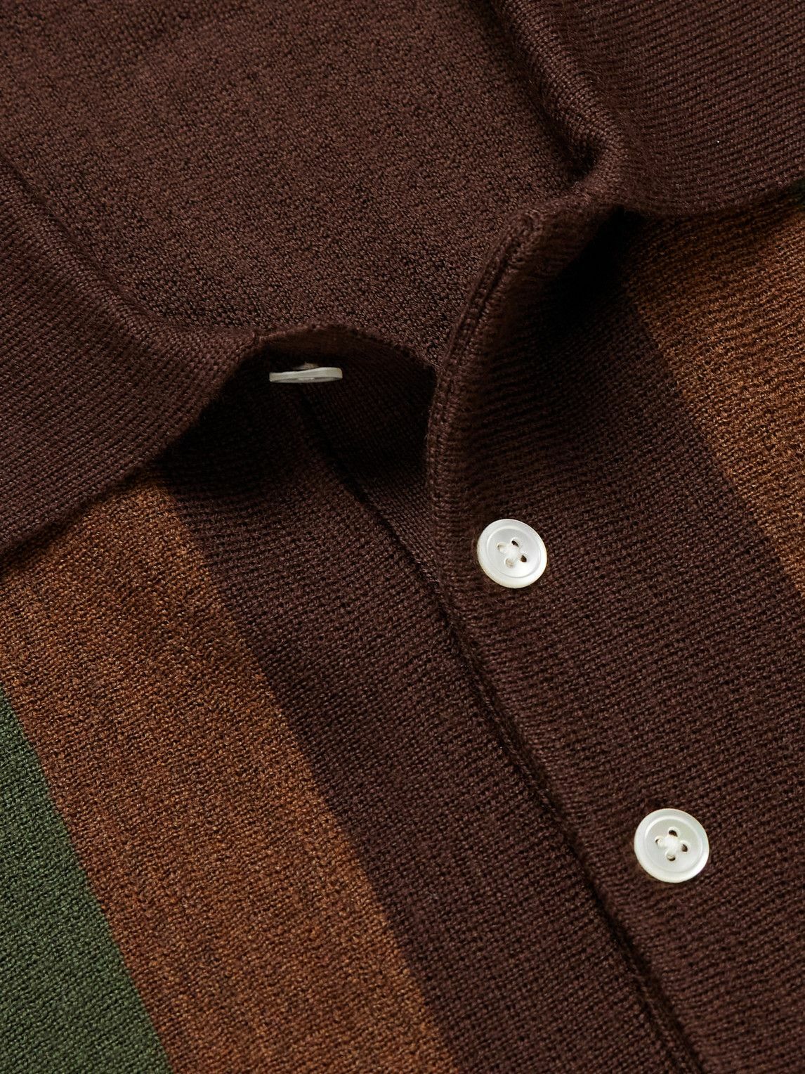 トップス Beams+ Wool Stripe Polo Brown Beams Plus - Striped Wool Polo Shirt - Brown Beams Plus
