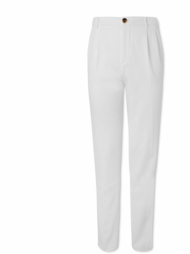 Photo: Brunello Cucinelli - Straight-Leg Pleated Stretch-Cotton Twill Trousers - White