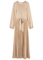 Jonathan Simkhai Varenya Belted Metallic Maxi Dress Gold