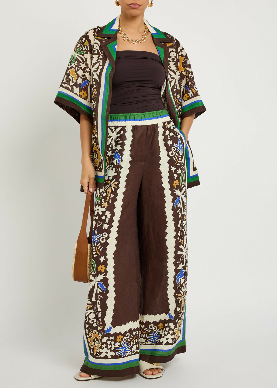 Alemais Maroc Printed Wide-leg Linen Trousers Multicoloured