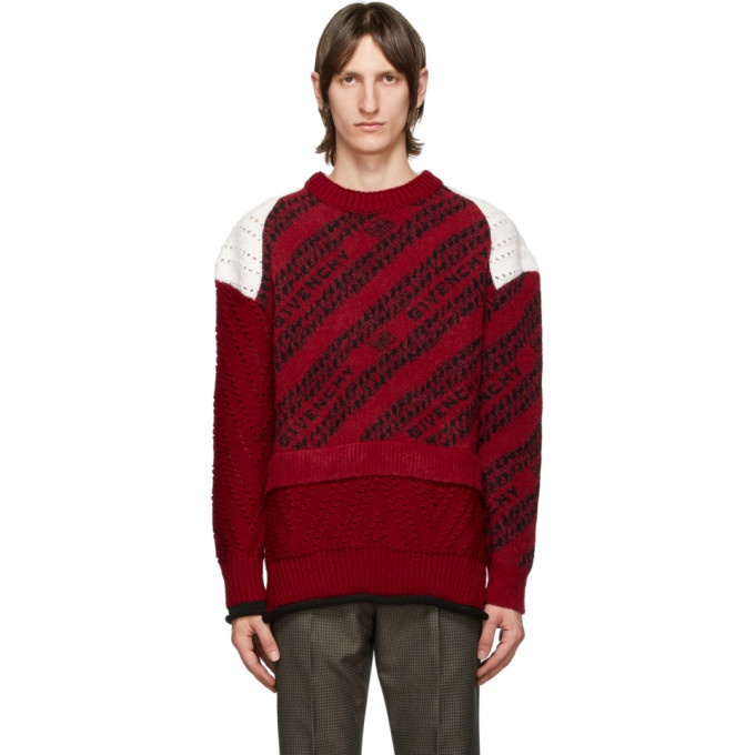 Givenchy Red and White Chain Patchwork Sweater Givenchy