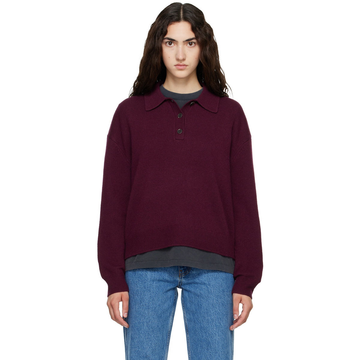 ANINE BING Burgundy Lee Polo