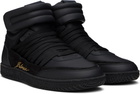 Balmain Black Leather 'Balmain Swan' Mid-Top Lace-Up Sneakers