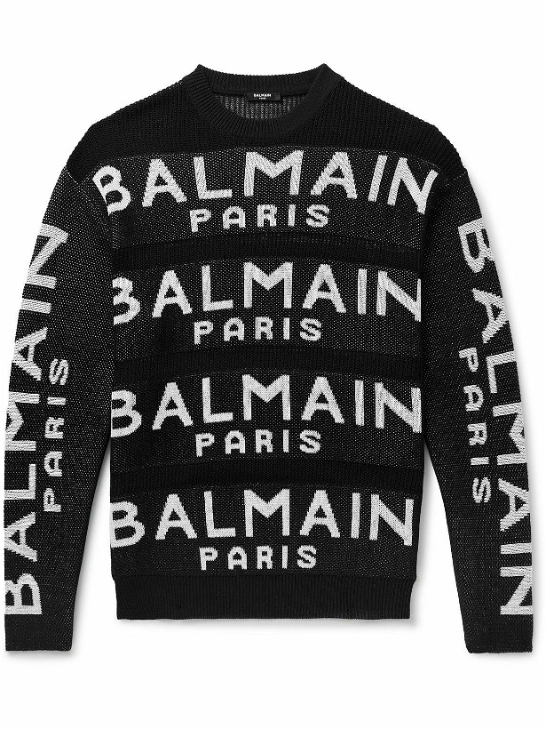 Photo: Balmain - Logo-Intarsia Cotton-Blend Sweater - Black