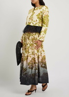 LA Double J Gala Floral-print Linen Midi Skirt Black