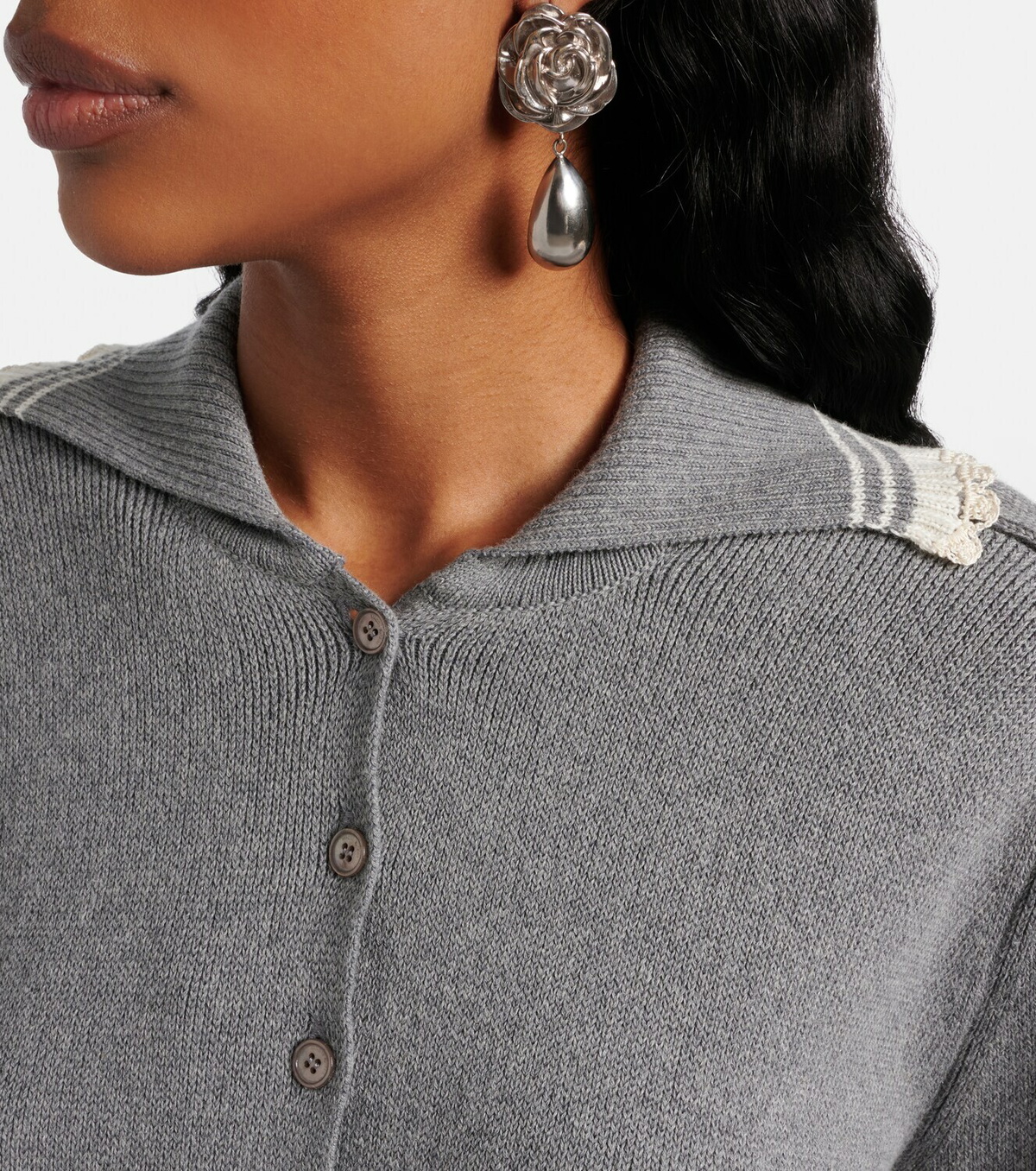 Magda Butrym Crochet-trimmed cotton and cashmere polo sweater