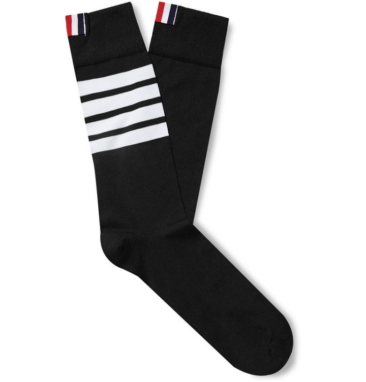 Photo: Thom Browne - Striped Cotton-Blend Socks - Black