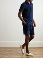 Oliver Spencer - Weston Straight-Leg Ribbed Organic Cotton-Blend Terry Drawstring Shorts - Blue