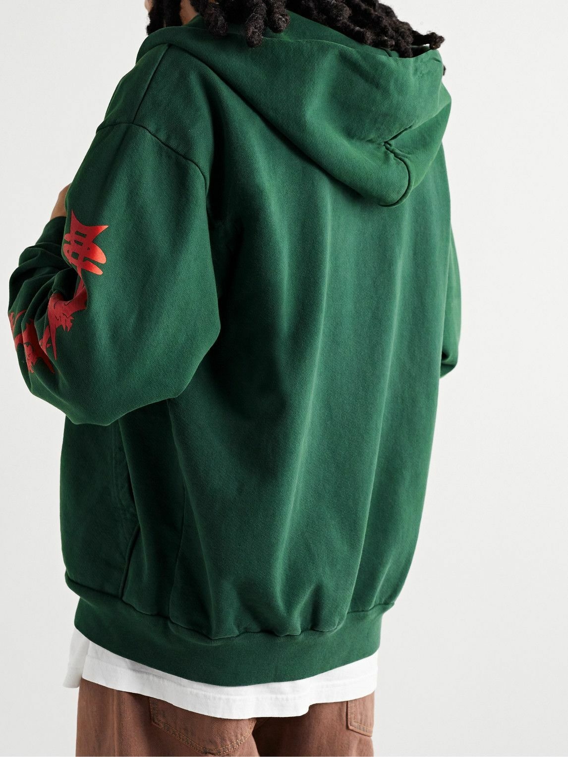 Stray Rats - Printed Cotton-Jersey Zip-Up Hoodie - Green