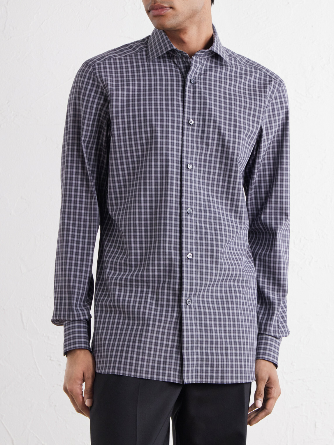 Zegna - Centoquaranta Checked Cotton-Twill Shirt - Gray