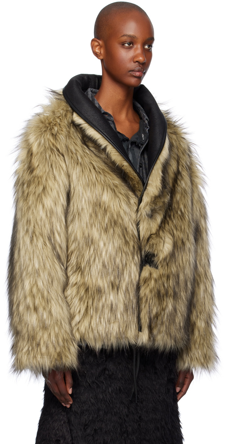 ジャケット・アウター OPEN YY 2024 REVERSIBLE FUR JACKET OPEN YY Beige & Black Reversible Faux-Fur Jacket OPEN YY