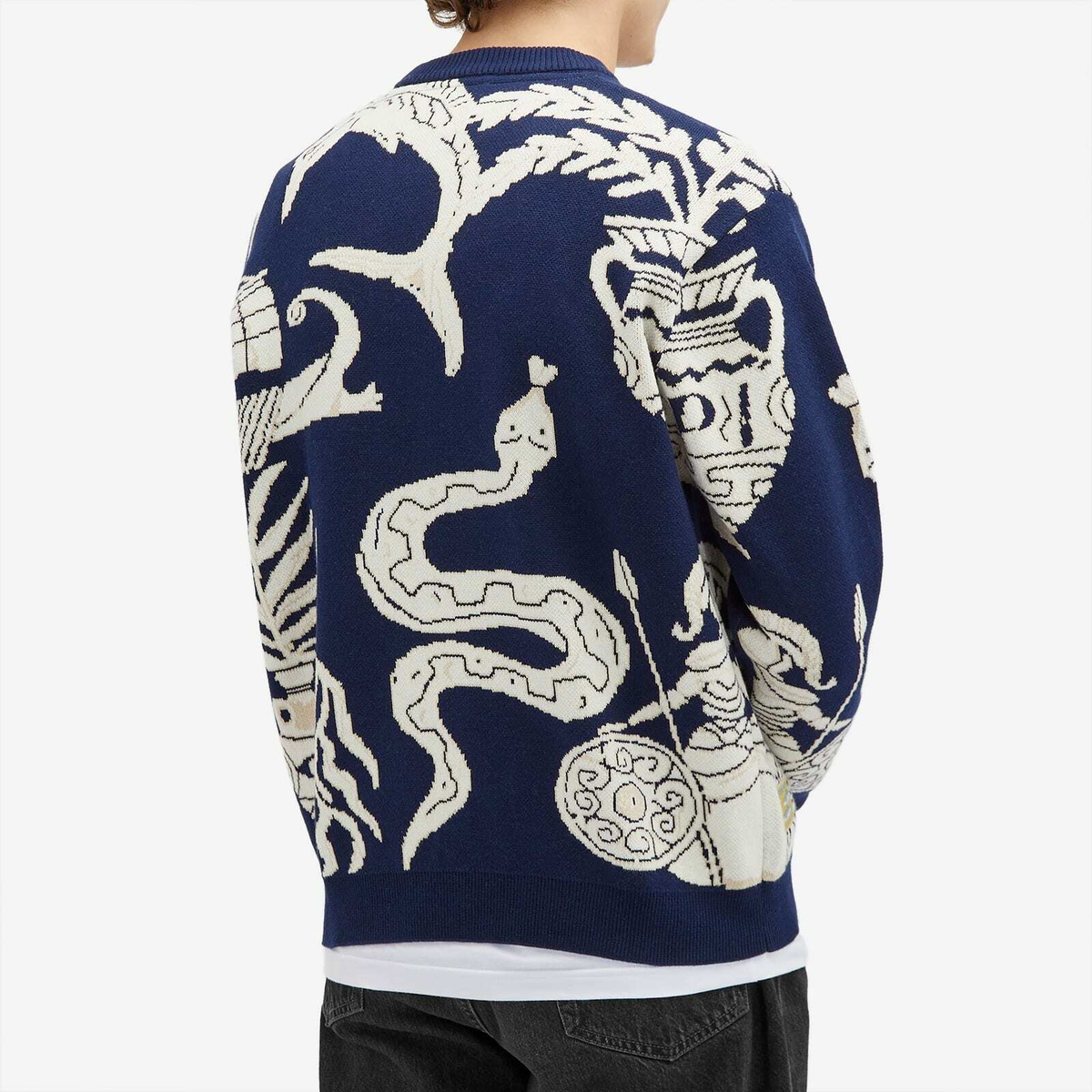 Percival Men's Grecian Freize Crew Neck Sweater in Navy