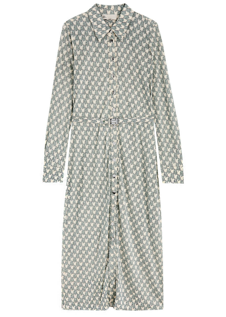 Tory Burch Zebra-printed Belted Jersey Midi Dress Blue And