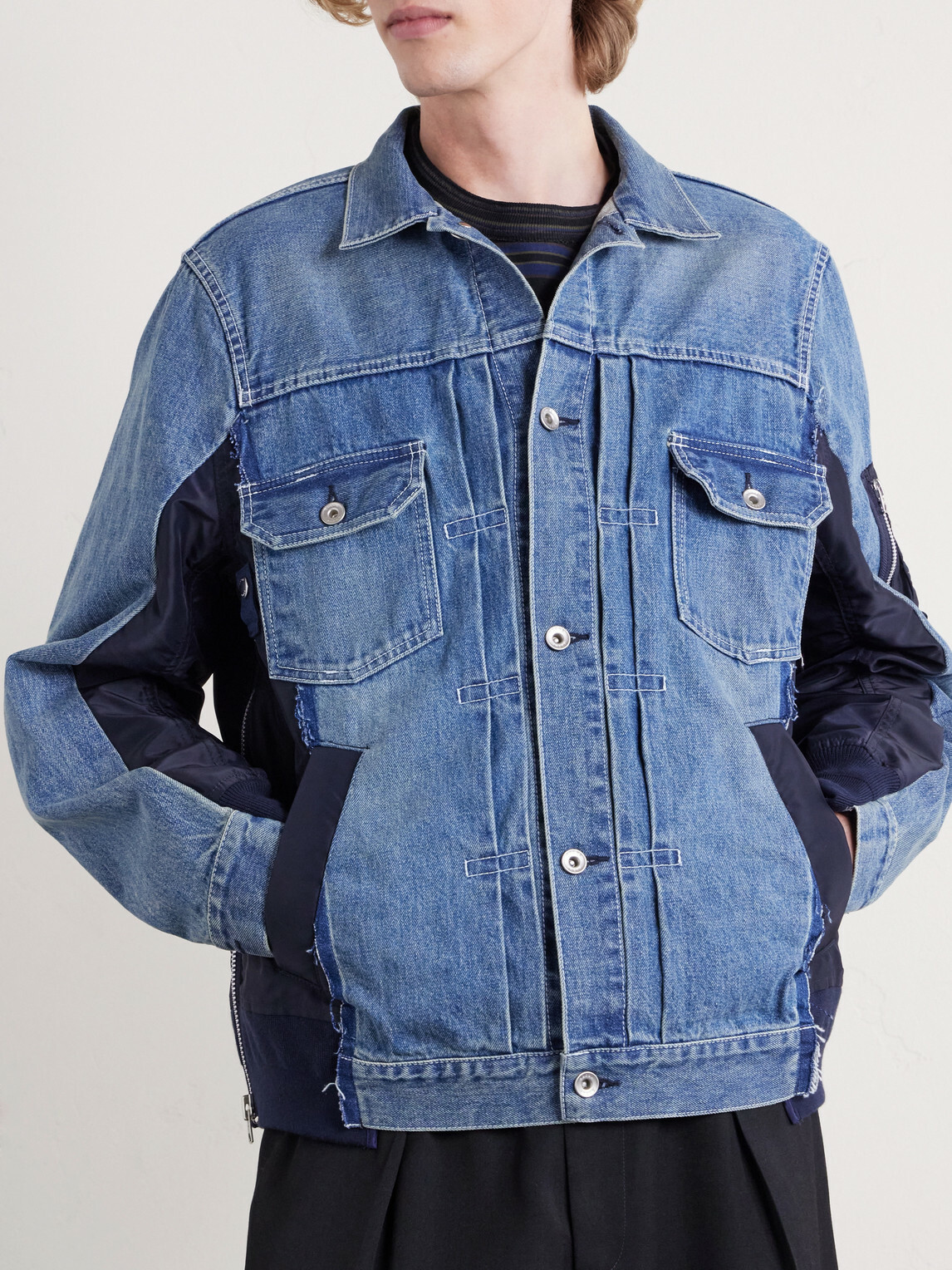 Sacai - Denim and Nylon-Twill Bomber Jacket - Blue Sacai