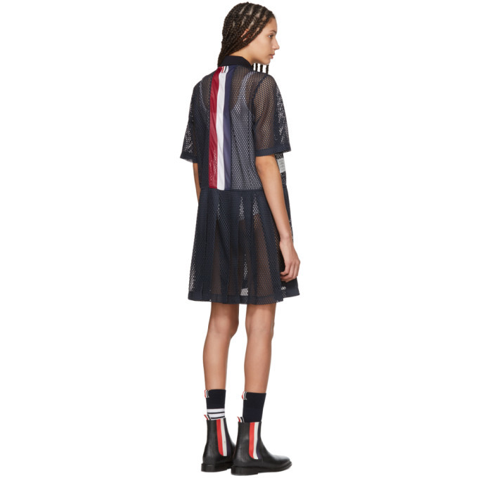 Thom Browne Navy Mesh Stripe Boxy Polo Dress Thom Browne