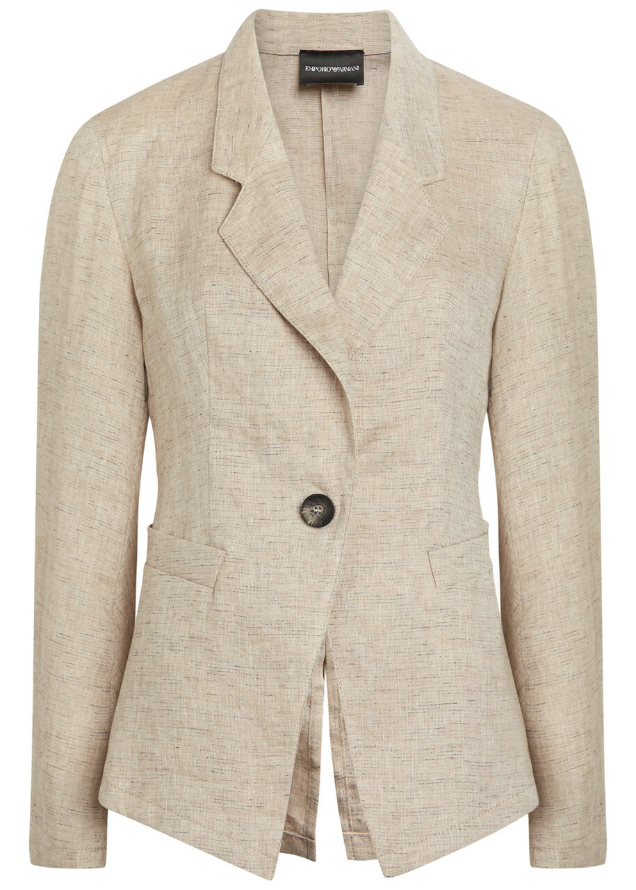 Emporio Armani Fitted Linen-blend Blazer Beige