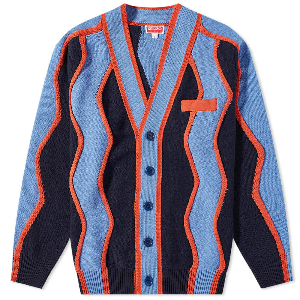 【新品未使用】KENZO Wavy Stripes Cardigan! Kenzo Paris Men's Wavy Stripe Cardigan in Midnight Blue Kenzo