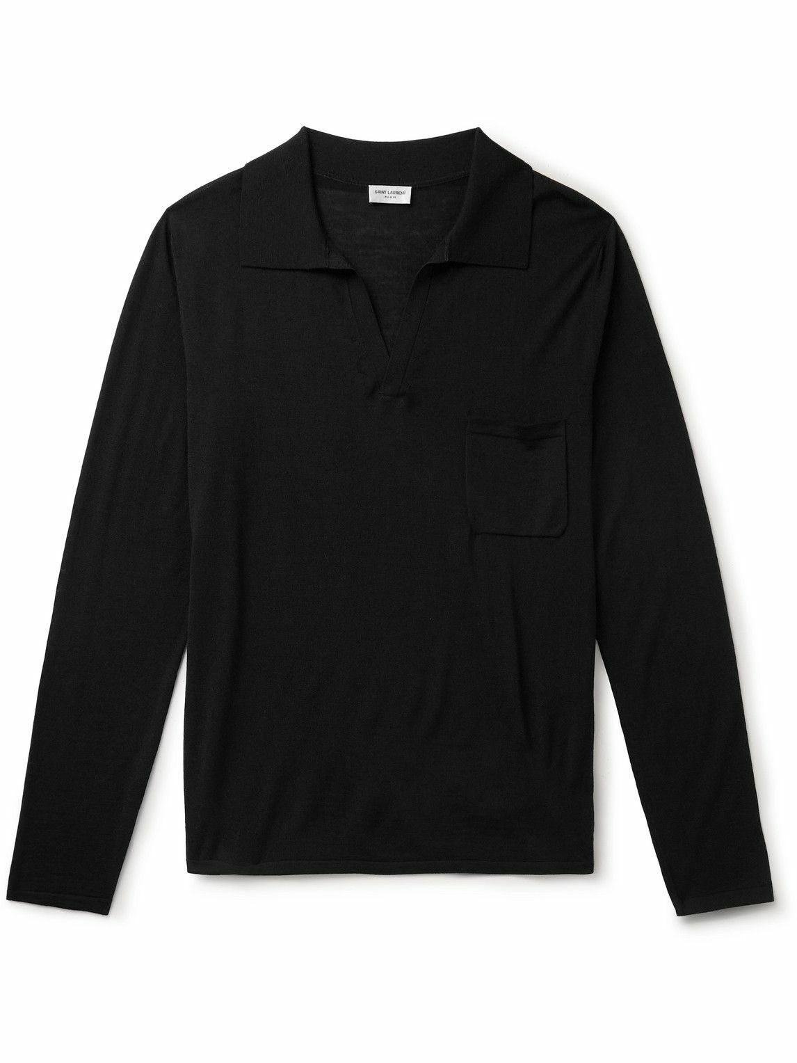 SAINT LAURENT - Logo-Embroidered Wool Polo Shirt - Black Saint Laurent