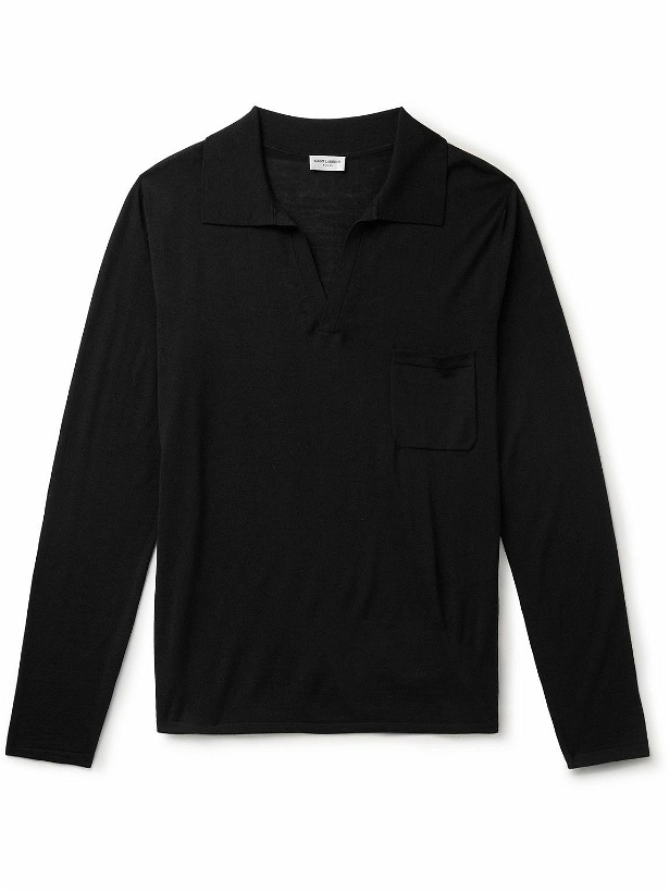 Photo: SAINT LAURENT - Logo-Embroidered Wool Polo Shirt - Black