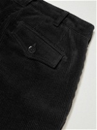Monitaly - Tapered Cropped Cotton-Corduroy Trousers - Black