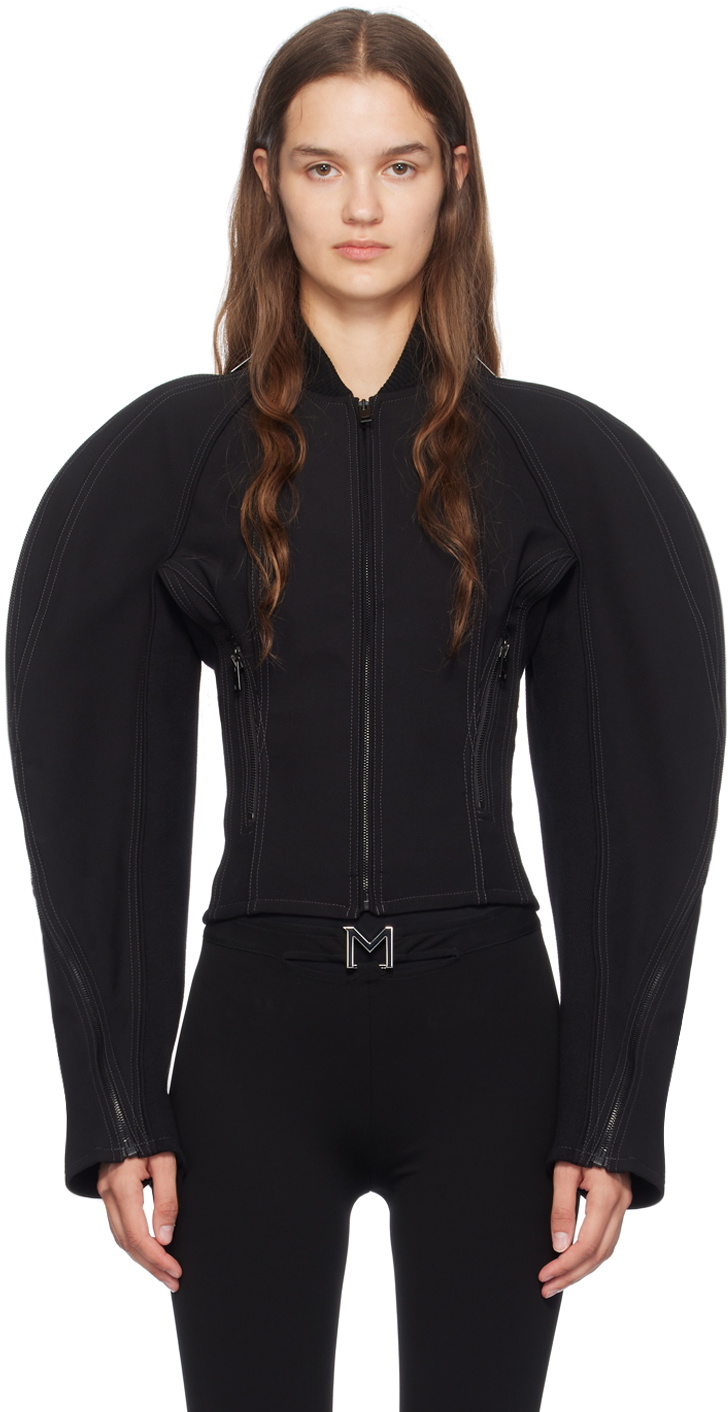 【関税込み】Mugler ブラック Corseted Scuba ジャケット Mugler Black Sculptured Scuba Jacket Mugler