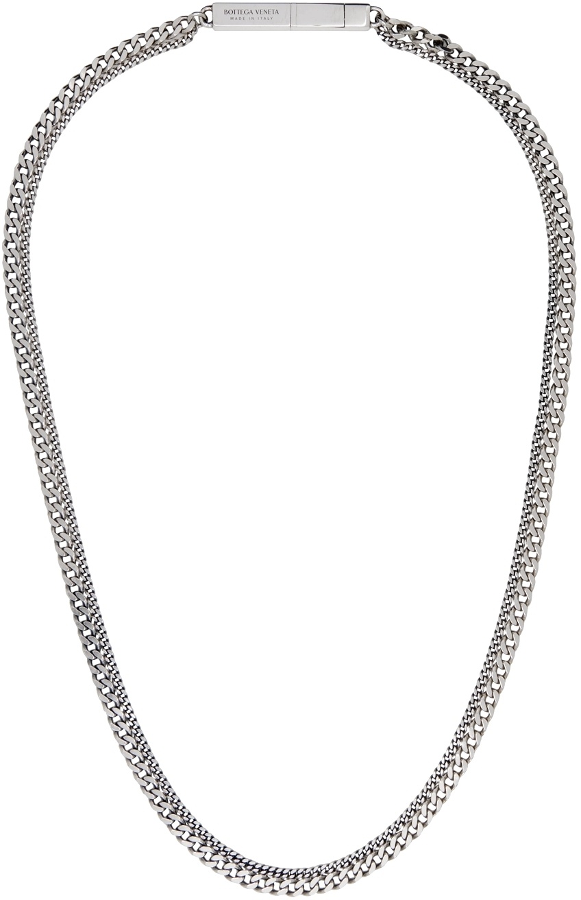 Bottega Veneta Silver Tiered Chain Necklace