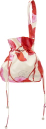 Blumarine Beige & Red Printed Satin Rhinestone Logo Pouch