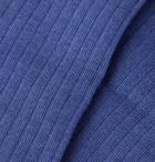 Charvet - Ribbed Cashmere, Wool and Silk-Blend Over-the-Calf Socks - Blue