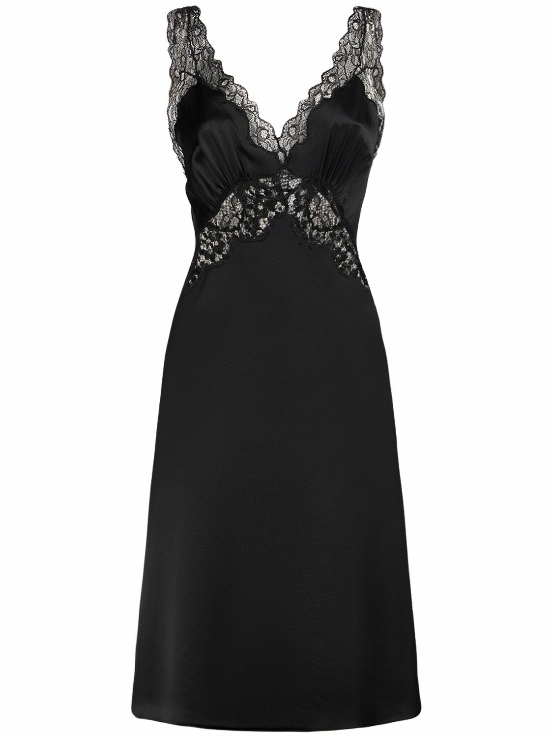 SAINT LAURENT - Crepe Satin Night Dress W/ Lace Trim Saint Laurent SAINT LAURENT - Crepe Satin Night Dress W/ Lace Trim Saint Laurent