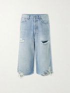 Acne Studios - Wide-Leg Distressed Denim Shorts - Blue