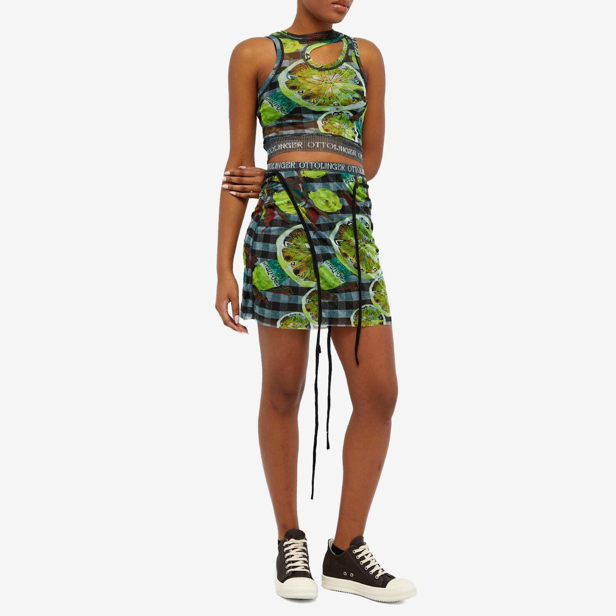 Ottolinger Women's Mesh Wrap Mini Skirt in Lemon Print
